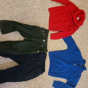 2 sweaters and 2 pairs if pants.